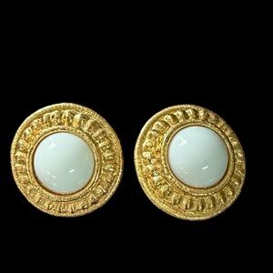 Givenchy Vintage Gold-Plated and White Enamel Clip-On Earrings